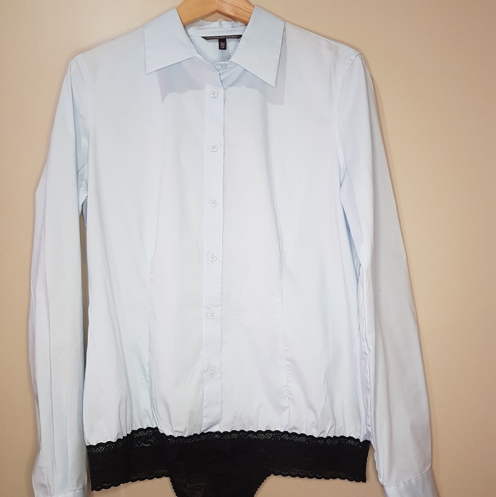 Victoria's secret Blue Button Up Shirt With Lace